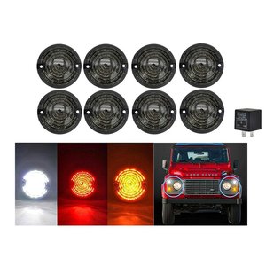 ชุดไฟ LED ด้านหน้าด้านหลัง8ดวงเลนส์ควันสีดำสำหรับ Land Rover Defender 1983-2016รวมทั้งรีเลย์ CF14รถยนต์และ - Product Image 1