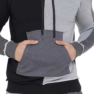 Sweat à capuche d'hiver décontracté et élégant pour hommes noir gris anthracite avec poche kangourou cordon de serrage capuche couleur bloc sweat-shirt - Product Image 6