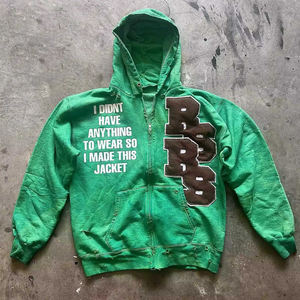 Nouveautés Vêtements pour adultes Personnaliser Sweat à capuche avec logo imprimé bouffant Sweatshirts à capuche et sweatshirts de haute qualité lavés à l'acide avec fermeture éclair complète - Product Image 3