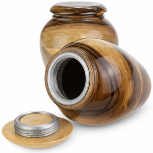 Urne funéraire décorative en bois avec bandes horizontales en bois, surface polie brillante et couvercle sécurisé pour la conservation des cendres - Product Image 3