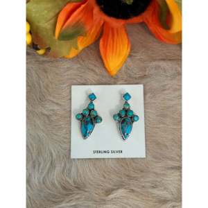 Southwest Handmade Kingman Turquoise & Sterling <b>Silver</b> <b>Stud</b> <b>Earrings</b> - Product Image 1