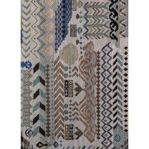 Tapis Manchaha bleu noué à la main en laine et soie de bambou, motif géométrique et abstrait pour la maison, couloir, modèle rectangulaire - Les-2852 - Product Image 3
