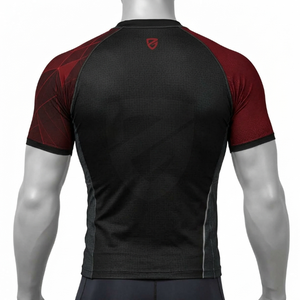 Zee Good Men's Short Sleeve <b>Rash</b> <b>Guard</b> Compression Shirt Black Red Geometric Print Quick Dry MMA <b>BJJ</b> Top - Product Image 3
