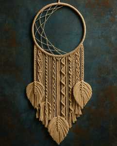 Élégant art mural fusion scandinave du sud-ouest Beau design en coton macramé «nature morte» pour des intérieurs élégants - Product Image 4