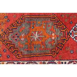 Vintage Turkish Rug, 2.8x10 ft <b>Runner</b> Rug, <b>Red</b> Blue Bordered Wool Rug - Product Image 4