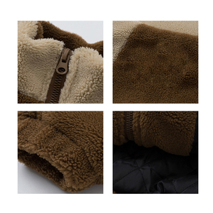 Veste en polaire sherpa ample à col montant avec patchwork de couleurs personnalisées pour l'hiver - Product Image 1