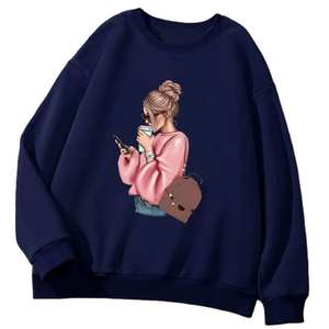 Sweat-shirt à capuche décontracté pour femme, col rond, en polaire, imperméable, respirant, 100% coton, motif uni, logo au dos - Product Image 4