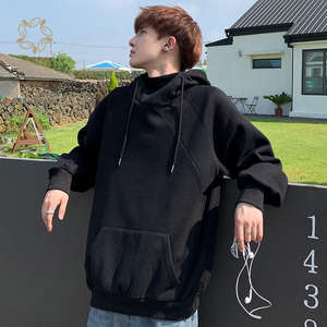 Haute qualité hommes bouton pression pull à capuche épais coton Poly poche kangourou automne sweat - Product Image 5