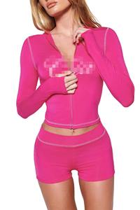 2025 ensemble à capuche logo personnalisé femmes tenues entraînement Fitness 2 pièces short ensemble Yoga veste Shorts survêtement ensemble 2 pièces femmes - Product Image 5