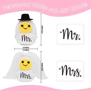 Ensemble de peluches personnalisées pour les couples mariés et mariés, soutien émotionnel au crochet, cadeaux de mariage positifs pour les couples - Product Image 2