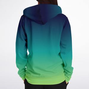 Sweat à capuche zippé à contraste dégradé de haute qualité Sweat à capuche imprimé personnalisé Ombre bleu vert pour l'hiver - Product Image 3