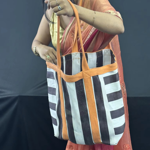 ถุงช้อปปิ้งไนลอนรักษ์โลกขนาดใหญ่พิเศษ ทอจากพลาสติก PP ลายทาง สำหรับซูเปอร์มาร์เก็ต ผลิตจากพลาสติกโพลีโพรพิลีนรีไซเคิลอย่างยั่งยืน - Product Image 3