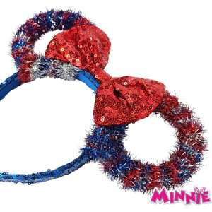Diadema de orejas de Minnie Mouse con lentejuelas y lazo brillante, accesorio para el cabello de disfraz, para niños y adultos, licenciado, pedido de fábrica - Product Image 1