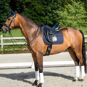 Tapis de selle de dressage anatomique avec porte-numéro de départ amovible Design matelassé avec détails en cuir - Product Image 2