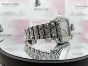 VVS Moissanite Square Fully Iced Automatic Luxury Watch Stainless Steel <b>Bracelet</b> Sapphire Glass Date Unisex - Product Image 3