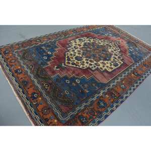 พรมตุรกีวินเทจคลาสสิกสีแดงสีฟ้า6.6 x 10.4ft ขนาดใหญ่ผ้าขนสัตว์เย็บปะติดปะต่อกันน้ำยางสำหรับวัยรุ่นสี่เหลี่ยมผืนผ้าตกแต่งห้องโถงห้อง - Product Image 2