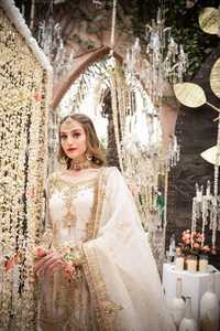 Bollywood Style <b>White</b> Colour Gharara Suit Indian Pakistani Women's Long Wedding Wear Bridal Dress - Product Image 6