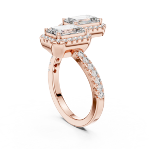 Anillo de Compromiso Clásico de Oro Rosa de 14k con Baño de Oro, Certificado IGI, Corte Esmeralda, Halo de Diamantes con Banda Pavé - Product Image 1