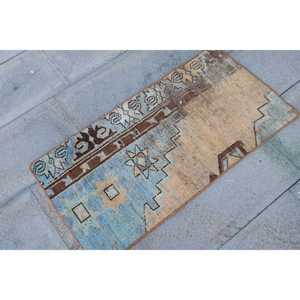 Alfombra de 1.6x3.2 pies, Alfombra Turca Vintage, Alfombra Oriental Azul de Lana - Product Image 3