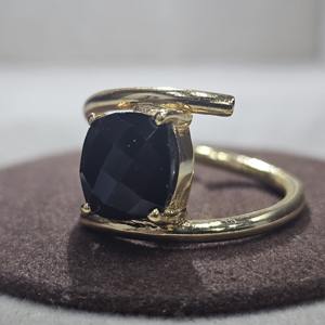 925 plata esterlina chapada en oro excelente calidad cojín Natural corte negro ónix piedra preciosa hecho a mano eternidad Vermeil anillo - Product Image 2