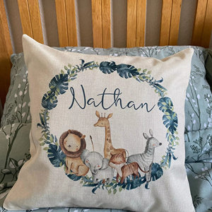 Personalized Name Cushion <b>Safari</b> Animals <b>Printed</b> Pillow Cover New-born Gift <b>Nursery</b> Decoration Pillow Case Baby Shower Gift - Product Image 1