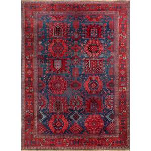 Alfombras de Lana Anudadas a Mano Aalam, Estilo Kilim Abstracto con Medallón Rojo y Naranja, Rectangulares de 9x12, para Entrada de Casa, para Adolescentes - Paem-171 - Product Image 1