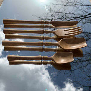 Juego de cubiertos de madera natural de diseño personalizado, juego de tenedor, cuchara y cuchillo de madera, los mejores utensilios de cocina de proveedor indio - Product Image 1