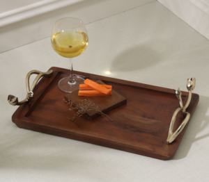 Plateau de service de luxe en laiton fait à la main avec poignées de feuilles ornées Plateau de boissons décoratif écologique pour les cadeaux de repas à la maison - Product Image 5