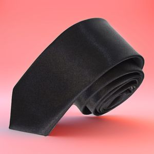 Corbata de moda delgada tejida de satén negro liso - Product Image 2