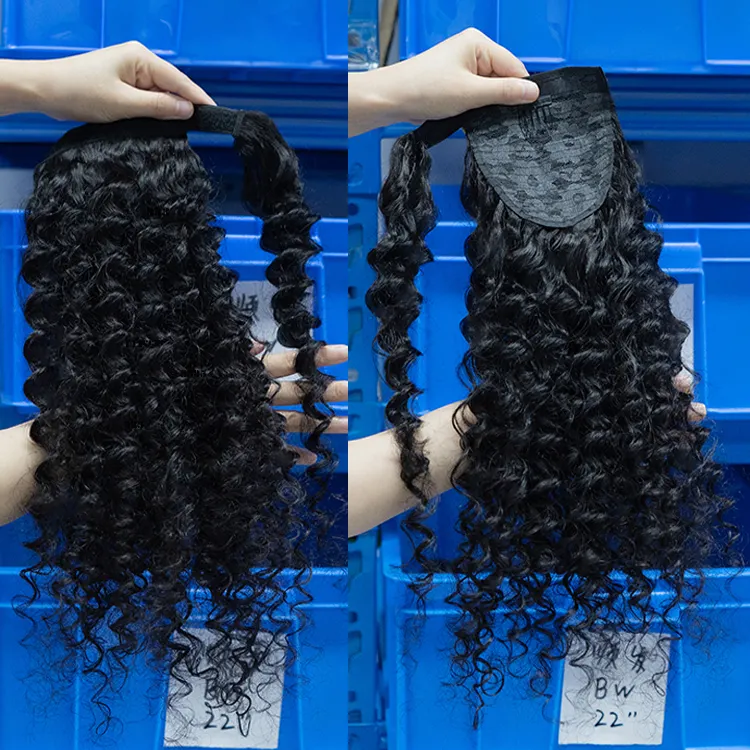 10-30 इंच लंबे सीधे क्लिप में बाल पूंछ झूठी Drawstring बाल चोटी Hairpiece के आसपास लपेटो चोटी बाल विस्तार चोटी