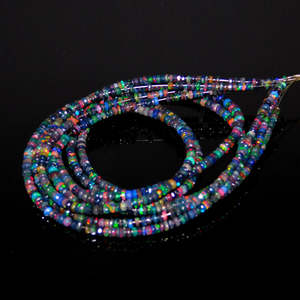 Perles d'Opale Noire Naturelle d'Éthiopie Welo, Facettées Rondelles 4-6mm, Fil de 16 Pouces, Fournisseur en Gros de Perles de Pierres Précieuses pour Bijoux - Product Image 3