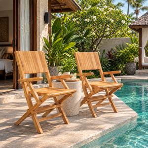 Chaise de jardin pliante en bois avec accoudoirs, siège de relaxation, imperméable, pour extérieur, patio, bord de piscine - Product Image 2