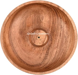 Porte-bâton d'encens rond en bois d'acacia fabriqué à la main plaque de brûleur d'arôme en bois pour la méditation, le yoga et la décoration de parfum de maison - Product Image 3