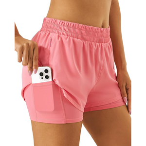 Pantalones cortos de entrenamiento de verano de cintura alta para mujer, pantalones cortos de sudor con cordón y bolsillos, técnicas básicas lavadas de algodón transpirable - Product Image 5