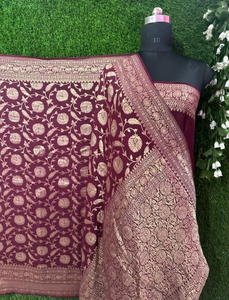 Sari de Georgette Khaddi Puro de Primera Calidad, Tejido Semiautomático Intrincado, Diseño Tradicional Elegante, para Fiestas, Venta al por Mayor para Mujeres - Product Image 4