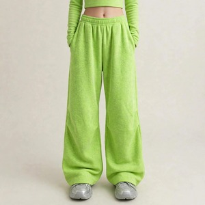 Pantalon de jogging streetwear personnalisé pour femme, style Y2K, été, coupe ample, vert chiné, à rayures, taille haute, jambe large - Product Image 2