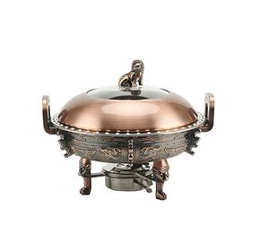 จานทองแดงอบที่มีสไตล์พร้อมเงาขัดเงาและขาทองเหลืองโบราณเหมาะสำหรับพิธีขึ้นบ้านใหม่หรือการโฮสต์เทศกาล - Product Image 1