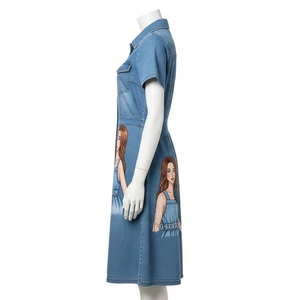 Robe en jean enduite de PU respirante pour femmes avec sérigraphie robe de chemise décontractée légère pour un usage quotidien à la mode - Product Image 6