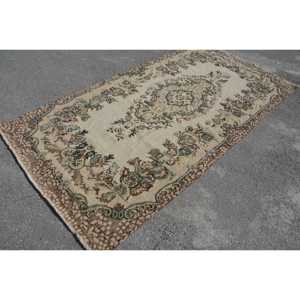 5.2x9.7 ft Vintage Large Rug, <b>Brown</b> Green Turkish Floral <b>Wool</b> Rug - Product Image 3