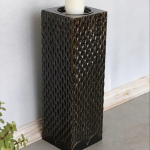 Bougeoir en bois à six colonnes, idéal pour la décoration intérieure, centre de table et éclairage festif, fabriqué à la main en Inde - Product Image 1