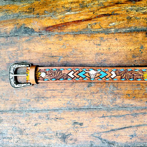 Ceinture en cuir Western Bull avec boucle Western haut de gamme, couleur et taille personnalisées, motif Paisley - Product Image 5