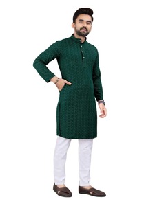 <b>Mens</b> Traditional <b>Festival</b> <b>Wear</b> Rayon Cotton Sequence Chiefly Work Kurta Paijama Set - Product Image 2