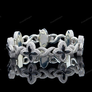 Moda Hip Hop joyería Moissanite diamante cuatro hojas infinito enlace pulsera cubano enlace pulsera mujeres Hip Hop joyería personalizada - Product Image 1