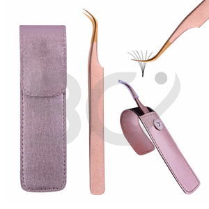 Pince d'extension greffée en acier inoxydable de couleur dorée rose pour le greffage avec étui en cuir PU outils de maquillage de beauté - Product Image 6