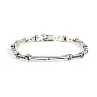 Bracelet à breloques tendance en argent sterling 925 avec pierre ronde noire, design géométrique, serti en canal, cadeau