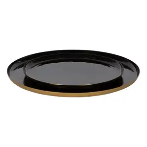 Antique Round Metal Enamel Round Serving Bowl With Enamel In Black Color Enamel Ware platter Home Decor