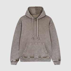 เสื้อมีฮู้ดฟอกสีวินเทจของผู้ชายเสื้อสวมหัวโอเวอร์ไซส์แนวสตรีทแวร์ผ้าฝ้ายนุ่มสบาย - Product Image 2