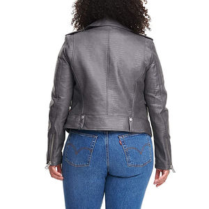 Veste de motard grise grande taille pour femme en manteau de moto coupe ajustée avec fermeture éclair sur le devant à manches longues vêtements d'extérieur élégants et audacieux pour l'hiver - Product Image 5