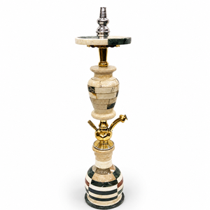 Chicha de luxe moderne à rayures géantes en marbre naturel et laiton massif, design décoratif - Product Image 1