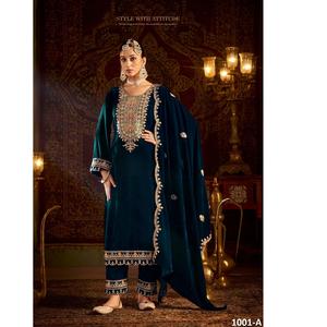 Trajes de Salwar Kameez de Terciopelo para Mujer, Estilo Elegante, con Detalles Hechos a Mano y Corte Moderno, Perfectos para Vestimenta Tradicional y Formal - Product Image 1